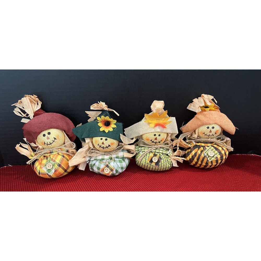 New Set of 4 Multicolored Plaid Scarecrows. Table Toppers Fall Décor